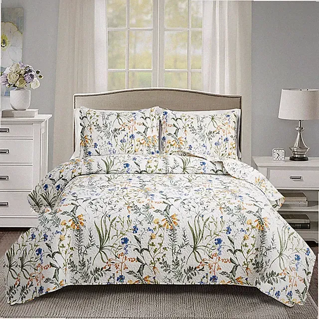 Floral Quilt Set Reversible Countryside Bedspread Full Queen Size Patchwork