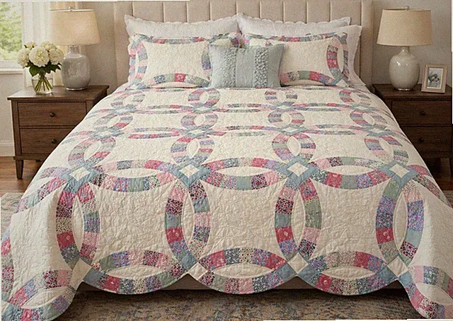 Full size Patchwork Wedding Ring Quilt Multicolor Cotton .